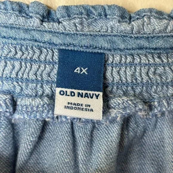 Old Navy Blouse Women's 4X Puff Sleeve Jean Ruffle Trimmed Poet Chambray Peasant - Picture 4 of 10